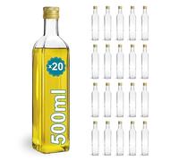 Espirito Rebelde 20 Bouteilles en Verre 500ml avec Bouchon a Vis Doré | Huile d'Olive, Vinaigre, Alcool | Huilier en Verre, Récipient en Verre, Bouteille D'Huile