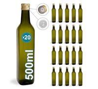 Espirito Rebelde 20 Bouteilles en Verre Foncé 500ml avec Bouchon a Vis Doré avec Bec Verseur | Huile d'Olive, Vinaigre, Alcool | Huilier en Verre