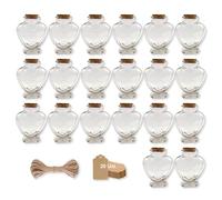 Espirito Rebelde 20 Fioles Magiques en Forme de Cœur 150ml avec Bouchon en Liège + 20 Étiquettes Kraft + Ficelle de Jute | Décoration, Cadeaux et Souvenirs de Mariage | Fiole de Potions