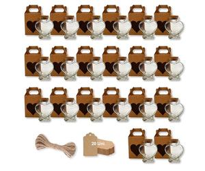 Espirito Rebelde 20 Fioles Magiques en Forme de Cœur 70ml avec Bouchon en Liège + 20 Boîtes + 20 Étiquettes Kraft + Ficelle de Jute | Décoration, Cadeaux et Souvenirs de Mariage | Fiole de Potions