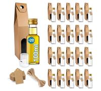 Espirito Rebelde 20 Mini Bouteilles en Verre 100ml avec Bouchon a Vis Doré + 20 Boîtes + 20 Sceaux + 20 Étiquettes Kraft + Ficelle | Petites Bouteilles pour Huile d'Olive, Vinaigre, Alcool, Sauces