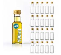 Espirito Rebelde 20 Mini Bouteilles en Verre 100ml avec Bouchon a Vis Doré | Petites Bouteilles pour Huile d'Olive, Vinaigre, Alcool, Sauces, Potion Magique | Échantillons
