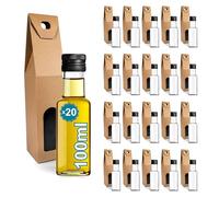 Espirito Rebelde 20 Mini Bouteilles en Verre 100ml avec Bouchon a Vis Noir + 20 Boîtes | Petites Bouteilles pour Huile d'Olive, Vinaigre, Alcool, Sauces, Potion Magique | Échantillons