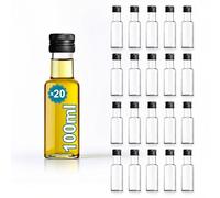 Espirito Rebelde 20 Mini Bouteilles en Verre 100ml avec Bouchon a Vis Noir | Petites Bouteilles pour Huile d'Olive, Vinaigre, Alcool, Sauces, Potion Magique | Échantillons