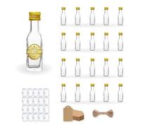 Espirito Rebelde 20 Mini Bouteilles en Verre 20ml avec Bouchon a Vis Doré + Sceau + Étiquette Kraft + Fil | Mignonnettes Alcool 2cl, Petites Fioles Échantillons | Idéal pour Cadeaux, Mariages