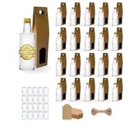 Espirito Rebelde 20 Mini Bouteilles en Verre 40ml avec Bouchon a Vis Doré + Boîte + Sceau + Étiquette Kraft + Fil | Mignonnettes Alcool 4cl, Petites Fioles Échantillons | Idéal pour Cadeaux, Mariages