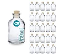 Espirito Rebelde 20 Mini Bouteilles en Verre 50 ml avec Bouchon en Liège | Idéales pour la Décoration | Stockage d'Épices, Liquors | Cadeaux Chics pour Mariages