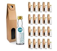 Espirito Rebelde 20 Mini Bouteilles en Verre 50ml avec Bouchon a Vis Doré + Boîte | Mignonnettes Alcool 5cl, Petites Fioles Échantillons | Idéal pour Cadeaux, Mariages