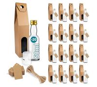 Espirito Rebelde 20 Mini Bouteilles en Verre 50ml avec Bouchon a Vis Doré + Boîte + Sceau + Étiquette Kraft + Fil | Mignonnettes Alcool 5cl, Petites Fioles Échantillons | Idéal pour Cadeaux, Mariages