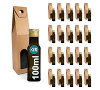 Espirito Rebelde 20 Mini Bouteilles en Verre Foncé 100ml avec Bouchon a Vis Doré + 20 Boîtes | Petites Bouteilles pour Huile d'Olive, Vinaigre, Alcool | Flacon pour Échantillons