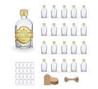 Espirito Rebelde 20 Mini Bouteilles en Verre Safira 50ml avec Bouchon a Vis Doré, sceau, étiquette kraft et fil- Mignonnettes Alcool 5cl, Petites Fioles Échantillons- Idéal pour Cadeaux, Mariages