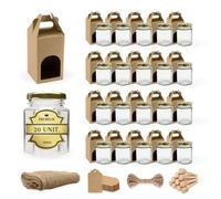 Espirito Rebelde 20 Petit Pot de Miel Hexagonal avec Couvercle 100ml + Boîte + Cuillère de Miel + Tissu de Jute + Étiquette Kraft +