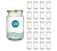 Espirito Rebelde 20 Pots de Conservation en Verre 370 ml avec Couvercle Doré | Bocaux Alimentaire pour Sauce, Confiture, Miel