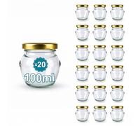 Espirito Rebelde 20 Pots de Yaourt en Verre avec Couvercles 100 ml - Pots de Yaourt, Petits Pots de Conservation pour Bébé, Verres à Dessert avec Couvercle