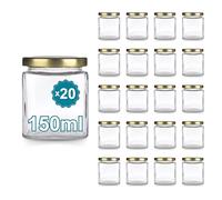 Espirito Rebelde 20 Pots en Verre Carrés pour Épices 150ml avec Couvercle Doré | Bocaux Rangement Cuisine | Épices, Confiture, Yaourt