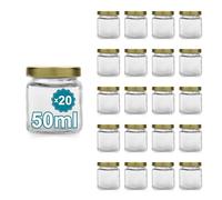Espirito Rebelde 20 Pots en Verre Carrés pour Épices 50ml avec Couvercle Doré | Bocaux Rangement Cuisine | Épices, Confiture, Yaourt
