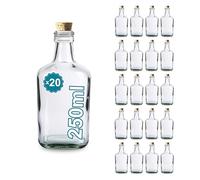 Espirito Rebelde 20x Bouteilles en Verre 250ml Style Flasque à Alcool avec Bouchon en Liège | Flacon pour Whiskey, Rhum, Liqueur | Fioles de Poche pour Boissons Spiritueuses