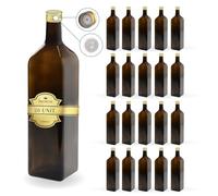 Espirito Rebelde 20x Bouteilles en Verre Foncé 1000ml avec Bouchon a Vis Doré avec Bec Verseur - Huile d'Olive, Vinaigre, Alcool - Huilier en Verre