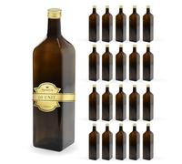 Espirito Rebelde 20x Bouteilles en Verre Foncé 1000ml avec Bouchon a Vis Doré - Huile d'Olive, Vinaigre, Alcool - Huilier en Verre