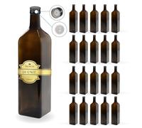 Espirito Rebelde 20x Bouteilles en Verre Foncé 1000ml avec Bouchon a Vis Noir avec Bec Verseur - Huile d'Olive, Vinaigre, Alcool - Huilier en Verre