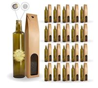 Espirito Rebelde 20x Bouteilles en Verre Foncé 500ml avec Bouchon a Vis Doré avec Bec Verseur + 20 Boîtes - Huile d'Olive, Vinaigre, Alcool, Sauces - Huilier