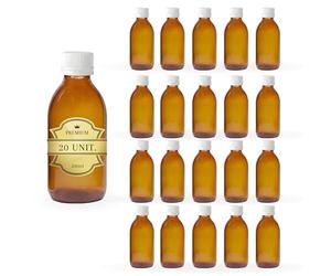 Espirito Rebelde 20x Flacon Vide en Verre Ambré de 200 ml avec Couvercle en Plastique - Flacon pour Huiles Essentielles, Cosmétiques, Produits de Laboratoire, Médicaments - Aromathérapie