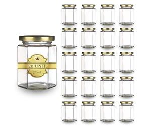 Espirito Rebelde 20x Pot de Miel Hexagonal avec Couvercle 270ml - Idéal pour la Conservation de Miel, Confiture, Épices, Yaourt