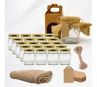 Espirito Rebelde 20x Pot en Verre Carré pour Épices 150ml avec Couvercle + 20 Boîtes + 20 Étiquettes Kraft + Tissu et Ficelle de Jute - Bocaux Rangement Cuisine - Épices, Confiture, Yaourt