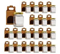 Espirito Rebelde 20x Pot en Verre Carré pour Épices 150ml avec Couvercle + 20 Boîtes Kraft - Bocaux Rangement Cuisine - Épices, Confiture, Yaourt