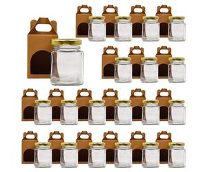 Espirito Rebelde 20x Pot en Verre Carré pour Épices 150ml avec Couvercle + 20 Boîtes Kraft - Bocaux Rangement Cuisine - Épices, Confiture, Yaourt