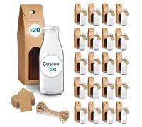 Espirito Rebelde 24 Bouteilles en Verre Vides de 250 ml avec Boîte, fil, étiquettes kraft et Étiquette Personnalisable - Bouteilles en verre pour jus, lait, barbecue, sauces - Mariages