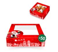 Espirito Rebelde 50 Boîtes en Carton pour Gâteaux avec Fenêtre (24x24x7,5 cm) - Design de Noël, Boîte de Boulangerie - Boîtes à