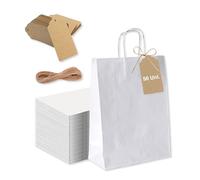Espirito Rebelde - 50 Sacs en Papier Blanc Avec Poignées, Fio Jute et 50 Étiquette Kraft pour Cadeaux et Fêtes - 25x10x32cm