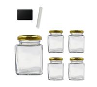 Espirito Rebelde 5x Pot en Verre Carré pour Épices 100ml avec Couvercle + 5 Ardoises + Craie - Bocaux Rangement Cuisine - Épices, Confiture, Yaourt