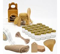Espirito Rebelde Ensemble de 20 pots en verre de 40 ml avec boîtes assorties, tissu, ficelle de jute, étiquettes kraft, cuillères et rótulos personnalisés inclus - Pour confitures, conserves, miel