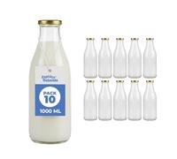 Espirito Rebelde Lot de 10 Bouteilles en Verre Vides 1 Litre (1000 ml) avec Bouchon - Bouteilles pour Jus, Lait, Smoothie, Sauces et Limonade | Idéales Pique-nique, Mariage, Fête