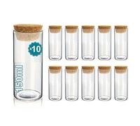 Espirito Rebelde Lot de 10 tubes à essai cylindriques en verre transparent avec bouchons en liège pour laboratoire, conserves, dragées, mariages, décorations, baptêmes, bonbons