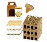 Espirito Rebelde Lot de 100 pots en verre vides avec couvercle de 240 ml avec 100 bôites en carton pour 1 pot de confiture et Cuillère - Pour confitures, conserves, miel- Cadeaux Mariage