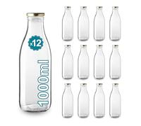 Espirito Rebelde Lot de 12 Bouteilles en Verre Vides de 1000 ml avec Couvercle | Bouteilles en Verre pour Jus, Lait, Barbecue, Sauces | Idéales pour Pique-niques, Mariages et Fêtes