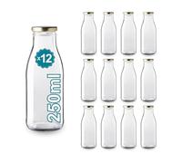 Espirito Rebelde Lot de 12 Bouteilles en Verre Vides de 250 ml avec Couvercle | Bouteilles en Verre pour Jus, Lait, Barbecue, Sauces | Idéales pour Pique-niques, Mariages et Fêtes