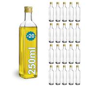 Espirito Rebelde Lot de 20 Bouteilles en Verre 250 ml avec Bouchon à Vis Doré - Idéales Huile d'Olive, Vinaigre, Sauces, Sirops et Spiritueux | Bouteille Huilier