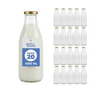 Espirito Rebelde Lot de 20 Bouteilles en Verre Vides 1 Litre (1000 ml) avec Couvercle - Bouteilles pour Jus, Lait, Smoothie et Sauces | Idéales Pique-nique, Mariage et Fête