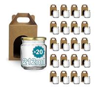 Espirito Rebelde Lot de 20 pots en verre vides avec couvercle de 212 ml avec 20 bôites en carton pour 1 pot de confiture - Inclut un couvercle à vis doré, pour confitures, conserves, miel