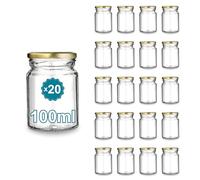 Espirito Rebelde Lot de 20 Pots en Verre Vides avec Couvercle Doré de 100 ml - Pots pour confitures, Bocaux pour Conserves, Miel, Yaourt, Marriage