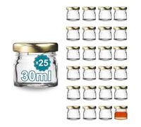 Espirito Rebelde Lot de 25 bocaux en verre vides avec couvercle à visser doré 30 ml Idéal pour confitures, conserves, miel