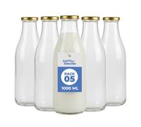 Espirito Rebelde Lot de 5 Bouteilles en Verre Vides de 1000 ml avec Couvercle | Bouteilles en Verre pour Jus, Lait, Barbecue, Sauces | Idéales pour Pique-niques, Mariages et Fêtes