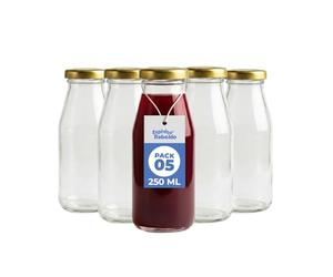 Espirito Rebelde Lot de 5 Bouteilles en Verre Vides de 250 ml avec Couvercle | Bouteilles en Verre pour Jus, Lait, Barbecue, Sauces | Idéales pour Pique-niques, Mariages et Fêtes
