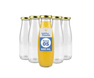Espirito Rebelde Lot de 5 Bouteilles en Verre Vides de 500 ml avec Couvercle | Bouteilles en Verre pour Jus, Lait, Barbecue, Sauces | Idéales pour Pique-niques, Mariages et Fêtes