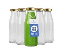 Espirito Rebelde Lot de 5 Bouteilles en Verre Vides de 750 ml avec Couvercle | Bouteilles en Verre pour Jus, Lait, Barbecue, Sauces | Idéales pour Pique-niques, Mariages et Fêtes