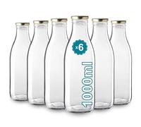 Espirito Rebelde Lot de 6 Bouteilles en Verre Vides de 1000 ml avec Couvercle | Bouteilles en Verre pour Jus, Lait, Barbecue, Sauces | Idéales pour Pique-niques, Mariages et Fêtes